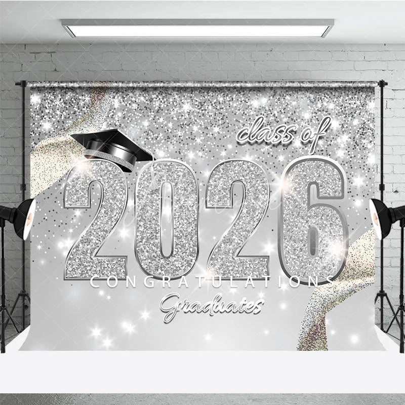 Aperturee - Congratulations Class Of 2026 Glitter Photo Grad Backdrop