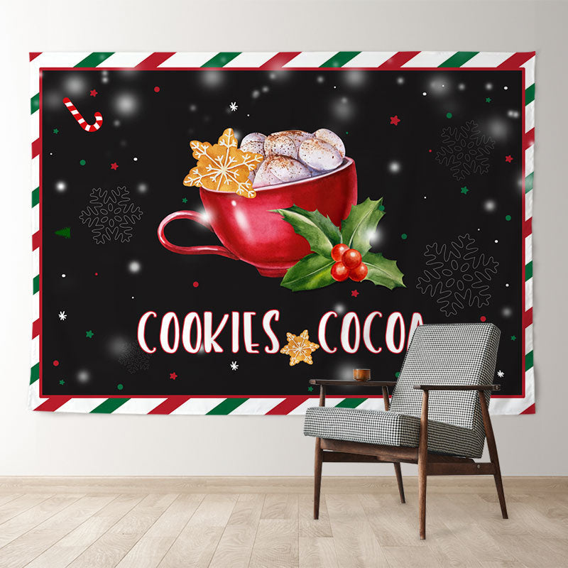 Aperturee - Cookies Cocoa Red Cup Black Christmas Backdrop