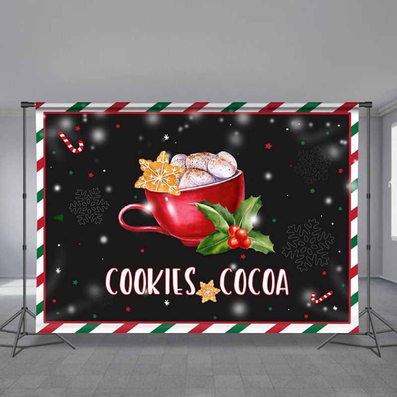 Aperturee - Cookies Cocoa Red Cup Black Christmas Backdrop