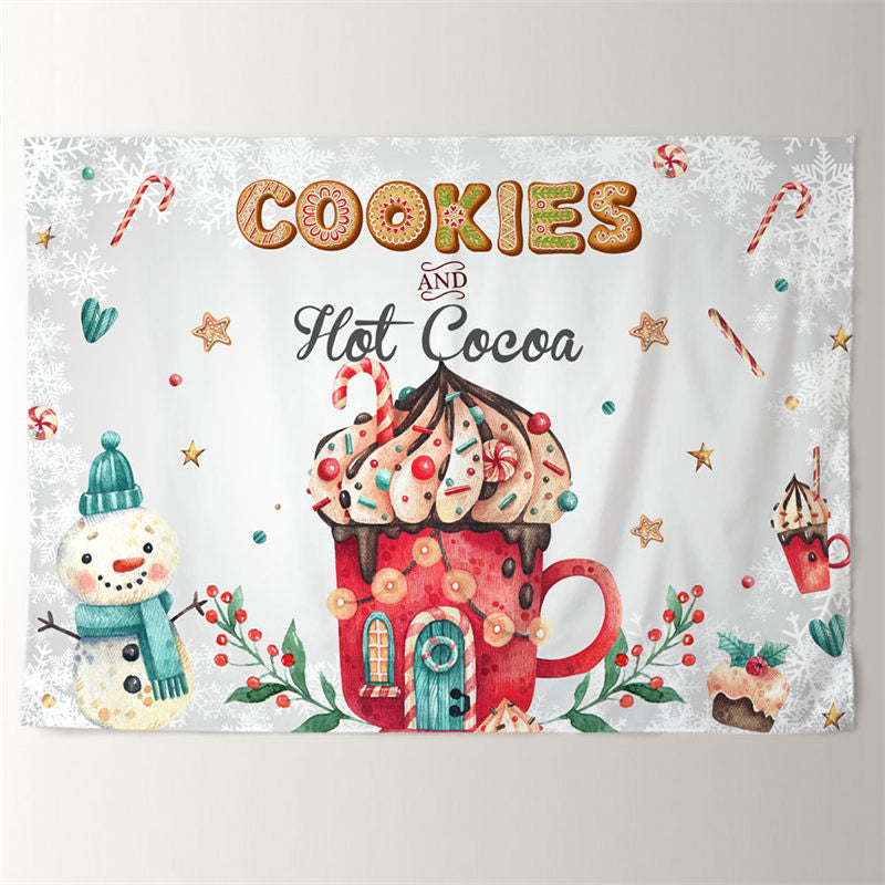 Aperturee - Cookies Hot Cocoa Red House Snowman Xmas Backdrop