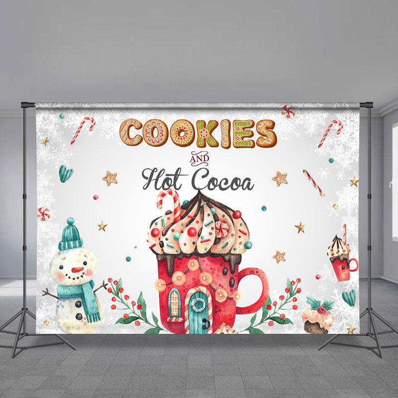 Aperturee - Cookies Hot Cocoa Red House Snowman Xmas Backdrop