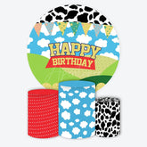 Aperturee - Cow Cloud Print Farm Story Round Birthday Backdrop