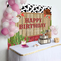 Aperturee - Cowboy Wood Cactus Brown Cap Boots Birthday Backdrop