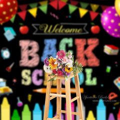 Aperturee - Crayon Balloon Black Back To School Backdrop For Photo