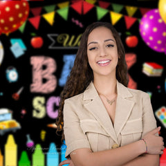 Aperturee - Crayon Balloon Black Back To School Backdrop For Photo