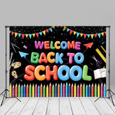 Aperturee - Crayons Glitter Black Welcome Back To School Backdrop