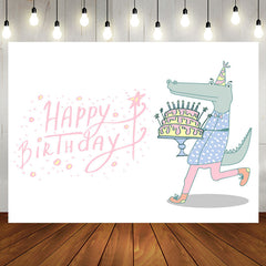 Aperturee - Crocodile Holding Cake Pink Happy Birthday Backdrop