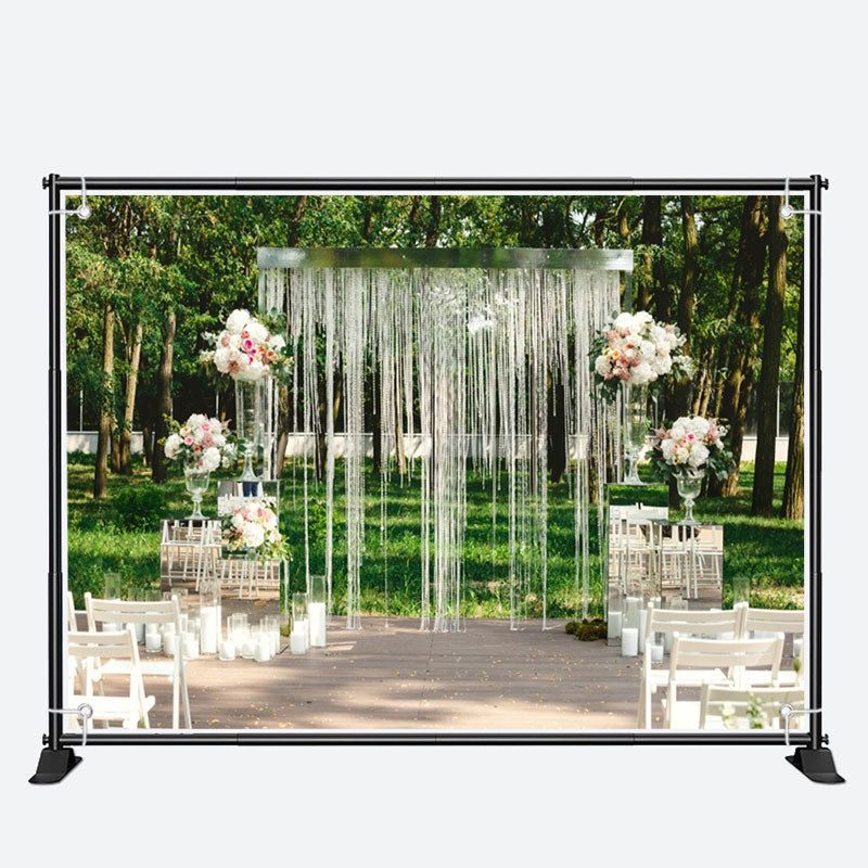 Aperturee - Crystal Pendant Floral Green Field Wedding Backdrop