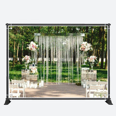 Aperturee - Crystal Pendant Floral Green Field Wedding Backdrop