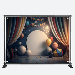 Aperturee - Curtain Dark Blue Balloons 1st Birthday Backdrop