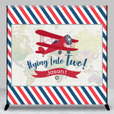 Aperturee - Custom Airplane Stripe Map 2nd Birthday Backdrop