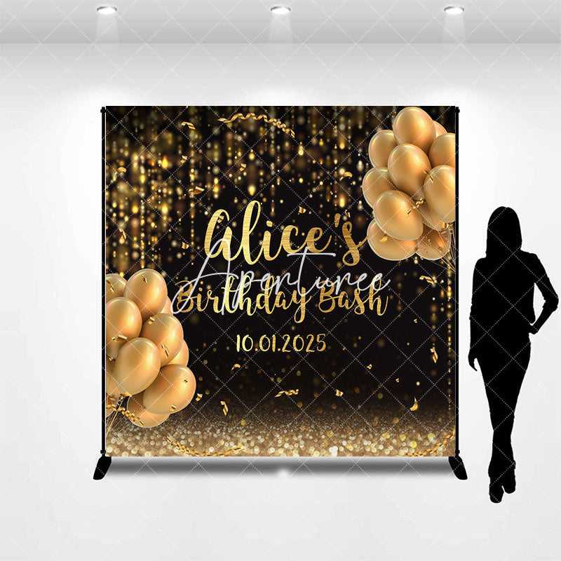 Aperturee - Custom Black Gold Balloons Birthday Bash Backdrop
