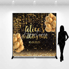 Aperturee - Custom Black Gold Balloons Birthday Bash Backdrop
