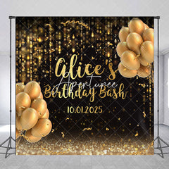Aperturee - Custom Black Gold Balloons Birthday Bash Backdrop