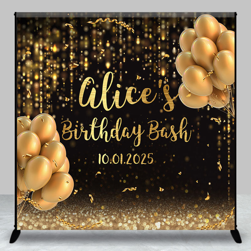 Aperturee - Custom Black Gold Balloons Birthday Bash Backdrop