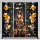 Aperturee - Custom Black Gold Balloons Congrats Grad Backdrop