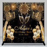 Aperturee - Custom Black Gold Sparkle Balloons Birthday Backdrop