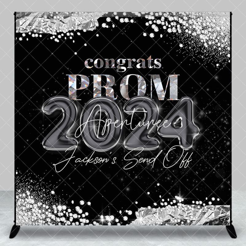 Aperturee - Custom Black Silver Elegant Prom Graduation Backdrop