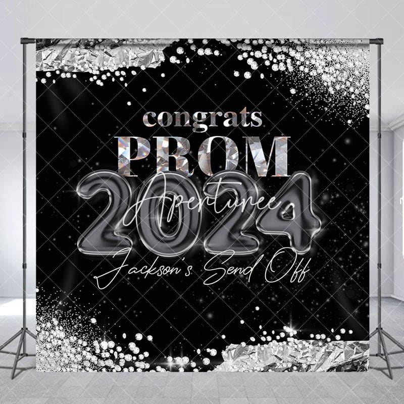Aperturee - Custom Black Silver Elegant Prom Graduation Backdrop