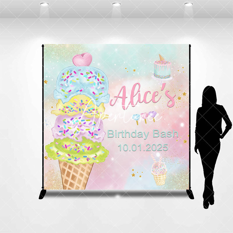 Aperturee - Custom Dreamlike Icecream Cake 3rd Birthday Backdrop