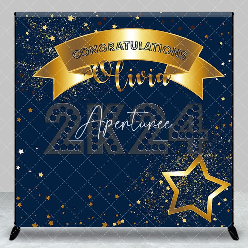 Aperturee - Custom Glitter Navy Blue Graduation Party Backdrop