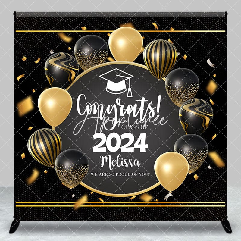Aperturee - Custom Gold Black Balloon Ribbon Graduation Backdrop