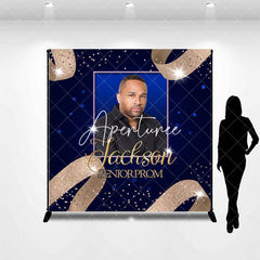 Aperturee - Custom Gold Blue Glitter Senior Prom Grad Backdrop