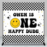 Aperturee - Custom Groovy Black White Plaid 1st Birthday Backdrop