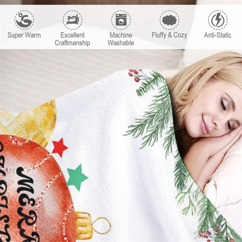 Aperturee - Custom Name Colorful Bauble Plants Christmas Blanket