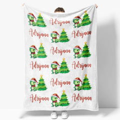 Aperturee - Custom Name Dinosaur Pine Tree Christmas Blanket