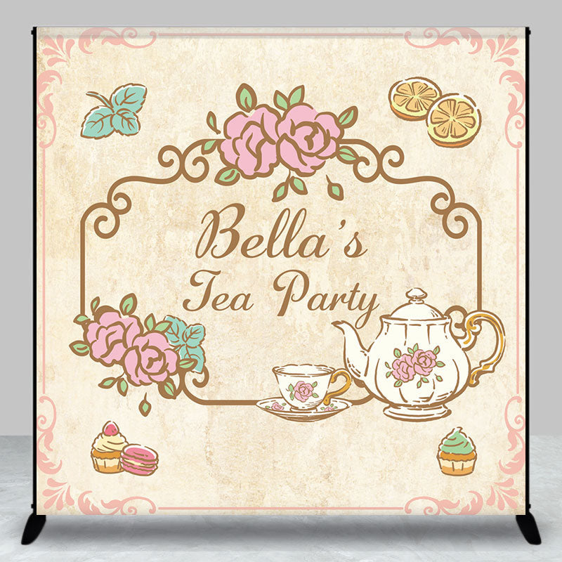 Aperturee - Custom Name Fairy Tale Floral Tea Party Backdrop