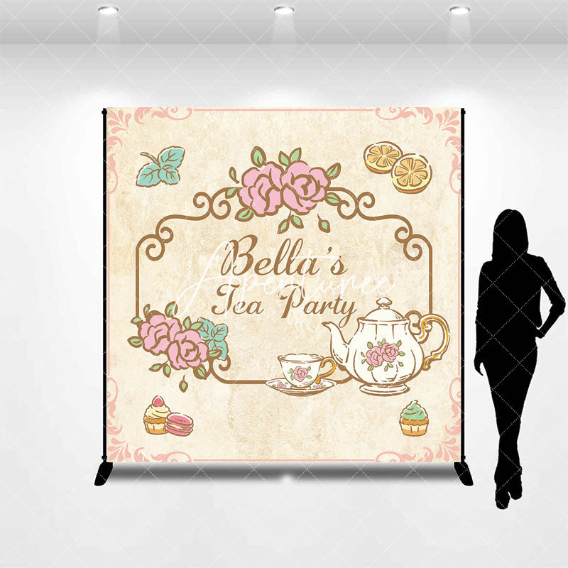 Aperturee - Custom Name Fairy Tale Floral Tea Party Backdrop