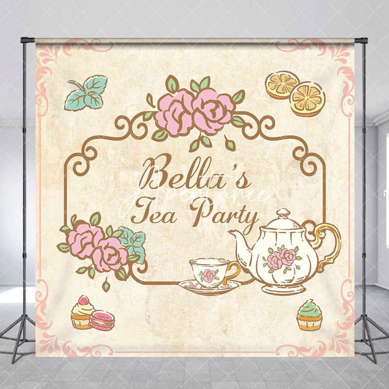 Aperturee - Custom Name Fairy Tale Floral Tea Party Backdrop