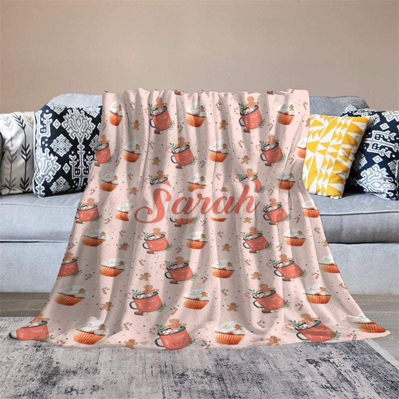 Aperturee - Custom Name Hot Tea Gingerbread Man Repeat Blanket