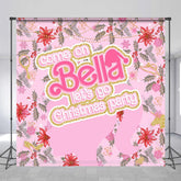 Aperturee - Custom Name Pink Girl Floral Christmas Backdrop