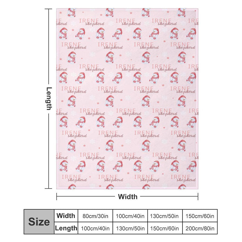 Aperturee - Custom Name Pink Snowman Repeat Christmas Blanket
