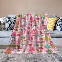 Aperturee - Custom Name Pink Snowman Santa Christmas Blanket
