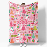 Aperturee - Custom Name Pink Snowman Santa Christmas Blanket