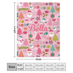 Aperturee - Custom Name Pink Snowman Santa Christmas Blanket