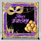 Aperturee - Custom Name Purple Gold Masquerade Birthday Backdrop