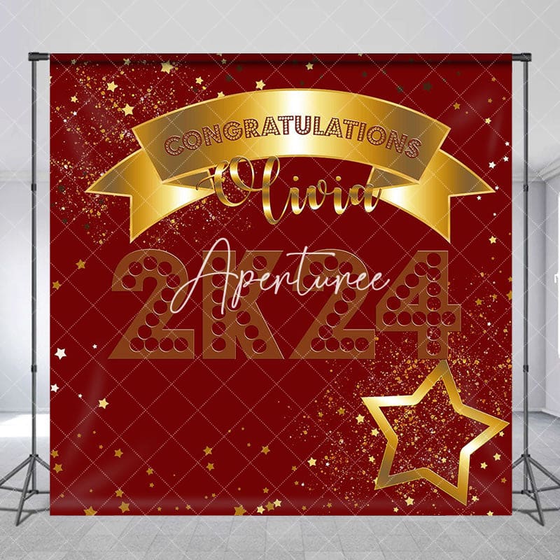 Aperturee - Custom Name Red Gold 2K24 Graduation Backdrop