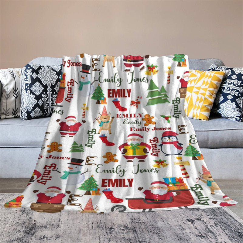 Aperturee - Custom Name Santa Claus Pine Elk Christmas Blanket