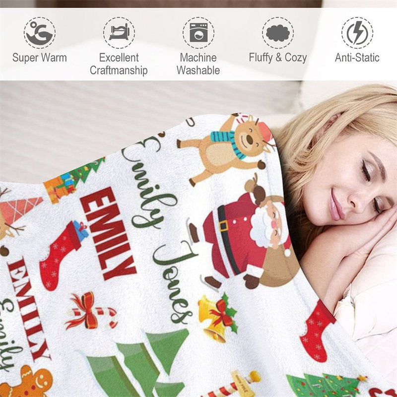 Aperturee - Custom Name Santa Claus Pine Elk Christmas Blanket