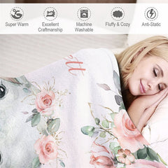 Lofaris Custom Name Simple Cute Elephant Pink Floral Blanket