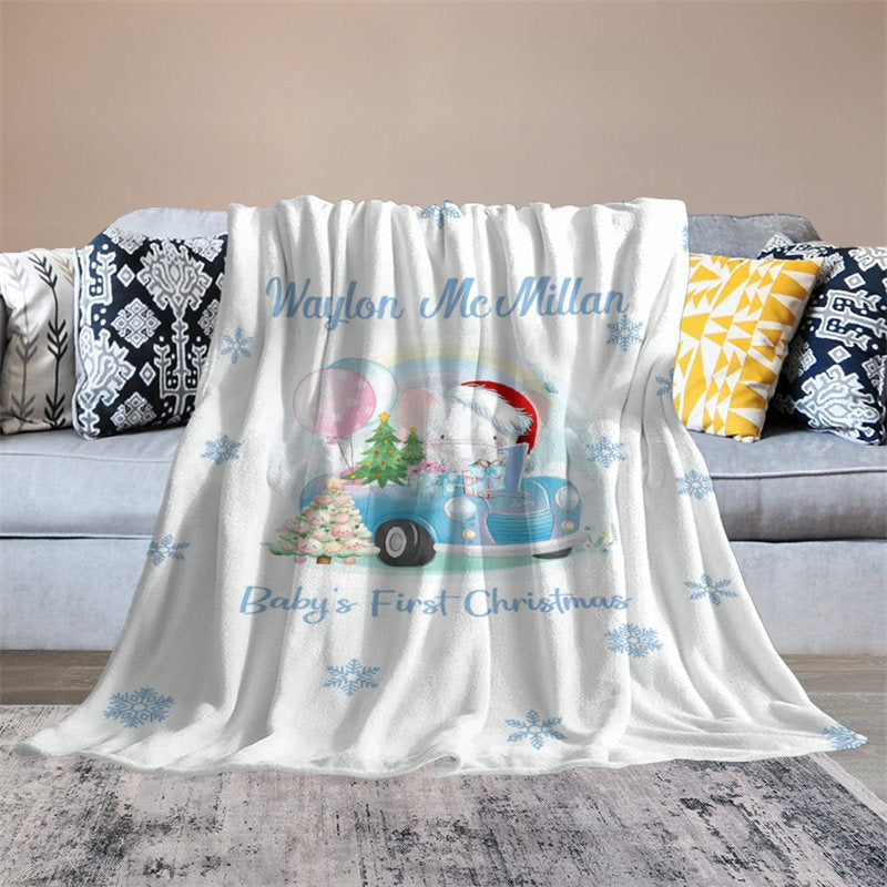 Aperturee - Custom Name Snowflake Baby First Christmas Blanket