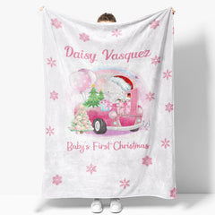 Aperturee - Custom Name Snowflake Pink First Christmas Blanket
