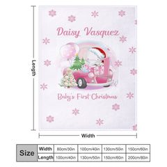 Aperturee - Custom Name Snowflake Pink First Christmas Blanket