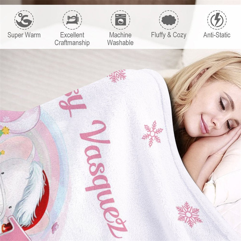 Aperturee - Custom Name Snowflake Pink First Christmas Blanket