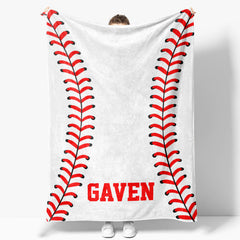 Aperturee - Custom Name Sports White Baseball Soft Blanket