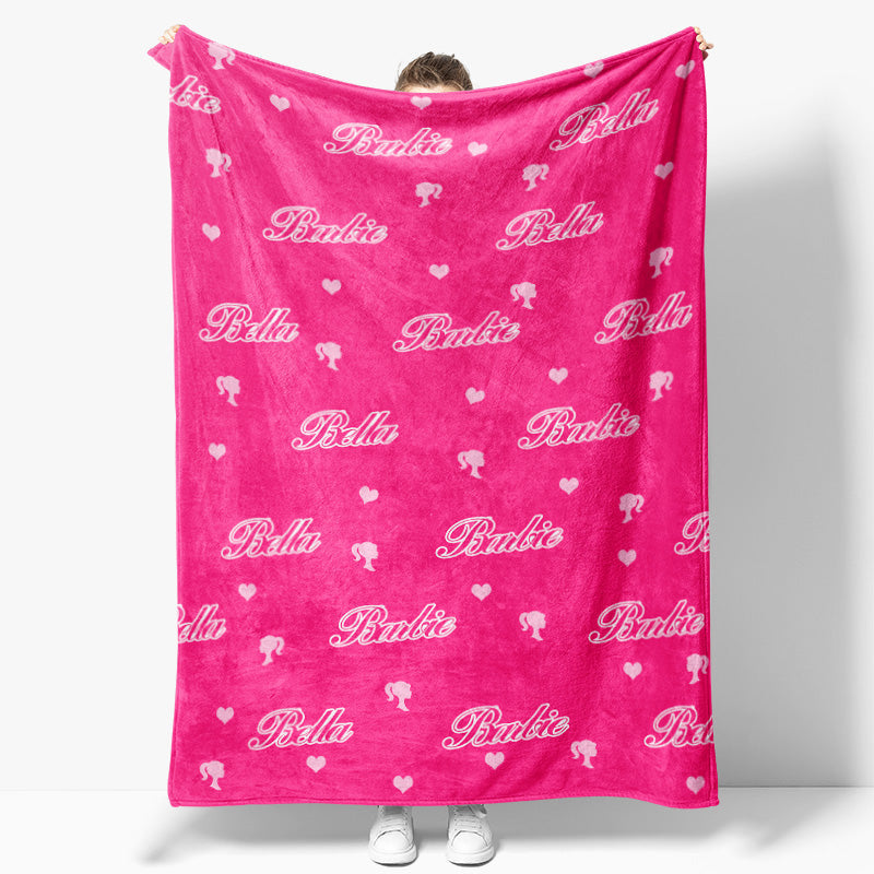 Aperturee - Custom Name Step And Repeat Pink Blanket For Girl
